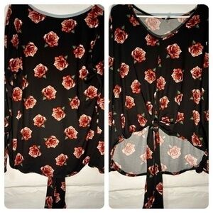 ACTING PRO BLACK ROSE PRINT WOMENS TOP SIZE LARGE